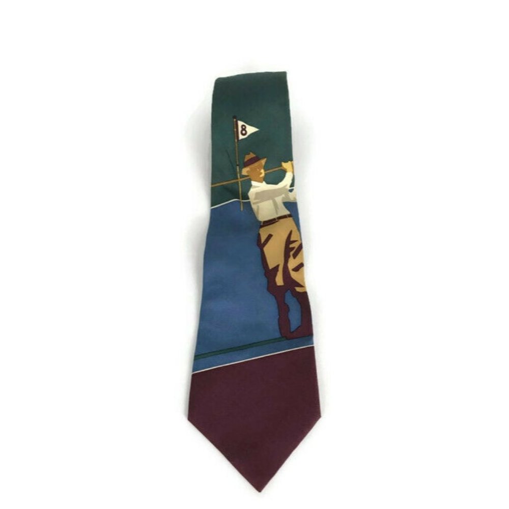 Nautica Neck Tie Blue Maroon Golf Theme Number 8 Hole 56"